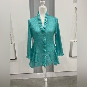 Chic Turquoise Ruffle Women's Blouse